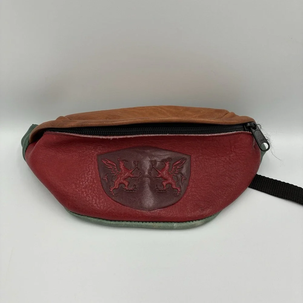 Vintage Leather Belt Bag Dragons‎ Colorblock Fanny Pack